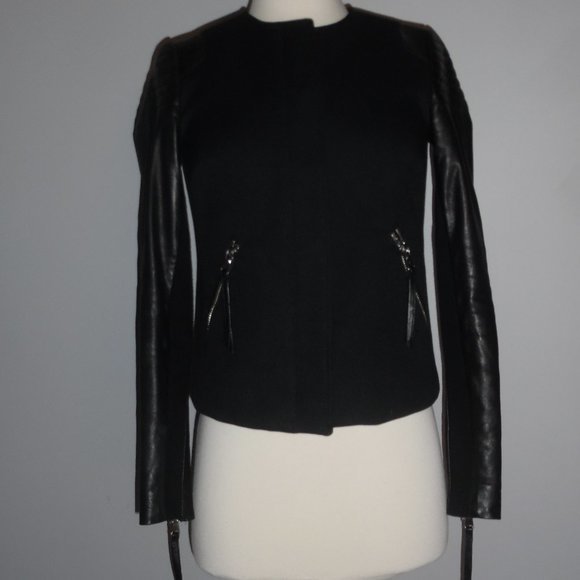 REBECCA TAYLOR Moto Biker Leather Quilted Twill Quilt Oversized Jacket 2‎ XS - Picture 2 of 14
